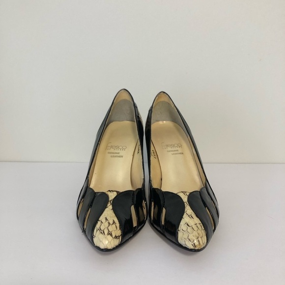 Vintage 90s Hollywood Faux Patent Snakeskin Stiletto Pumps Heels Size 8 8.5 - Picture 7 of 8